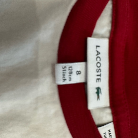 Long sleeve lacoste shirt use color white and red for boys size 8 - Picture 6 of 6